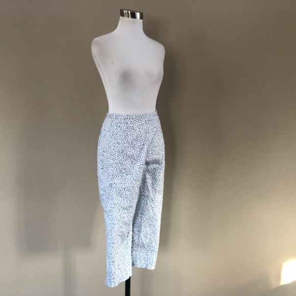 Stretchy Cotton Blue Floral Pedal Pushers Small Side Zipper SPORT - Picture 4 of 12